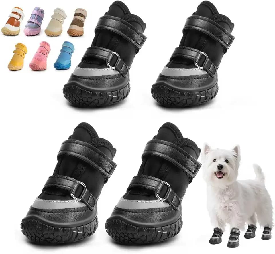 Dog Shoes for Small Dogs, Breathable Dog Boots Paw Protector for Hot Pavement Winter Snow, Dog Booties with Reflective Strips Rugged Anti-Slip Sole for Hardwood Floors Walking Black Size 3