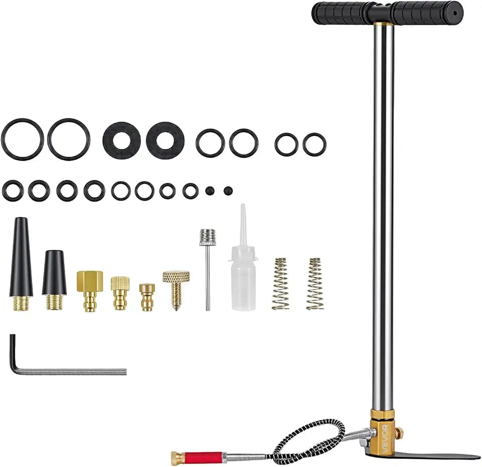 VEVOR PCP-Handpumpe 3-stufig, Hochdruckpumpe 25,82 MPa, Standpumpe mit Öl-Wasser-Filter, Manometer und Edelstahlgehäuse, für Luftgewehre, Paintball, Reifenbefüllung und Schlauchboote
