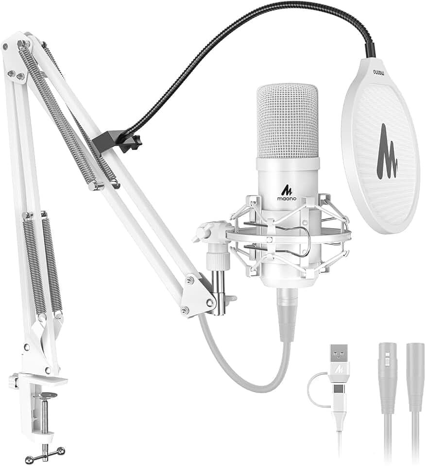 MAONO A04 Gen2 White XLR/USB Condenser Microphone for PC Podcast Recording