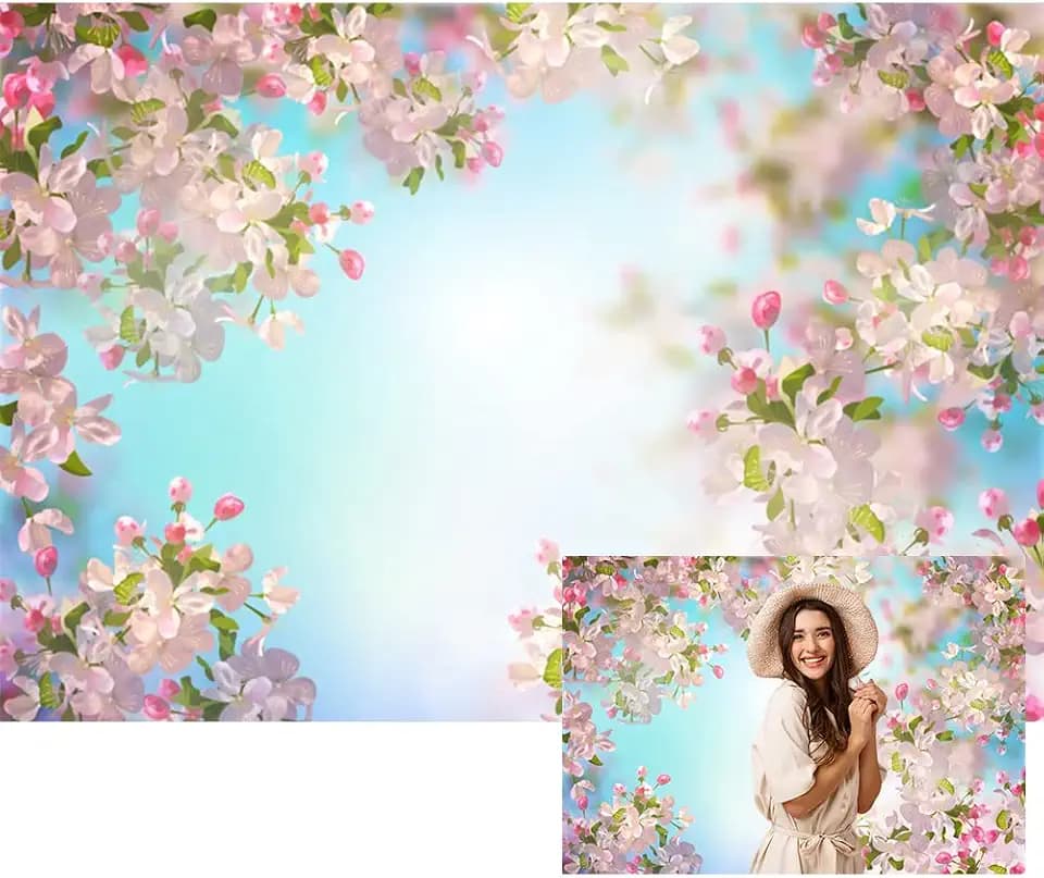 Romantic Pink Floral Backdrop Cherry Blossom Scenery Background 7x5ft