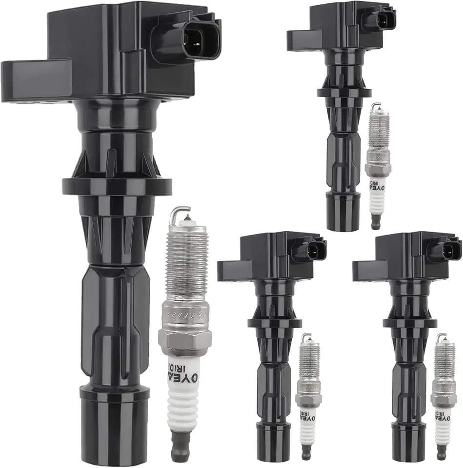 OYEAUTO UF516 Ignition Coil Pack 6E5Z12029AA and Iridium Spark Plugs SP530 Set of 4pcs Compatible With Ford Fusion S SE SEL Mercury Milan Base Premier 2006 2007 2008 2009 2.3L L4