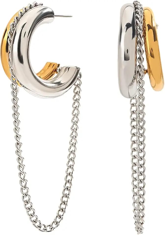 Gold and Silver Tassel Chain Hoop Earrings for Women Jewelry Gifts