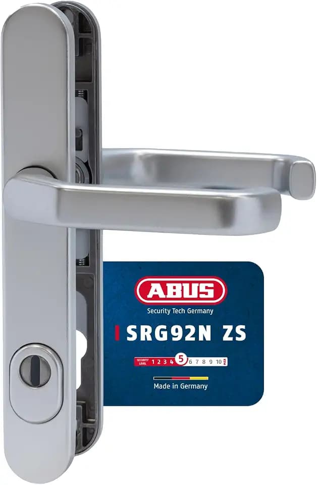 ABUS Türbeschlag SRG92N mit Ziehschutz - Drückergarnitur, Aluminium | Schutzbeschlag für Haustüren mit schmalen Rahmen (36 mm), Türstärke 57–65 mm, beidseitige Klinke, Vierkant 8x8 mm