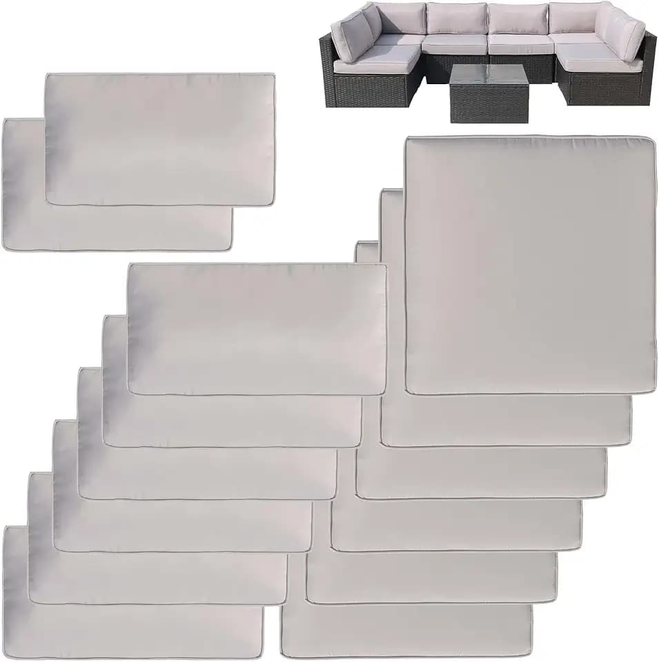 14Pcs Patio Cushion Covers Replacement Splashproof UV-Resistant Inelastic Covers with Zippers, Max Compatible 23.6x23.6x3.9 inch Patio Cushion