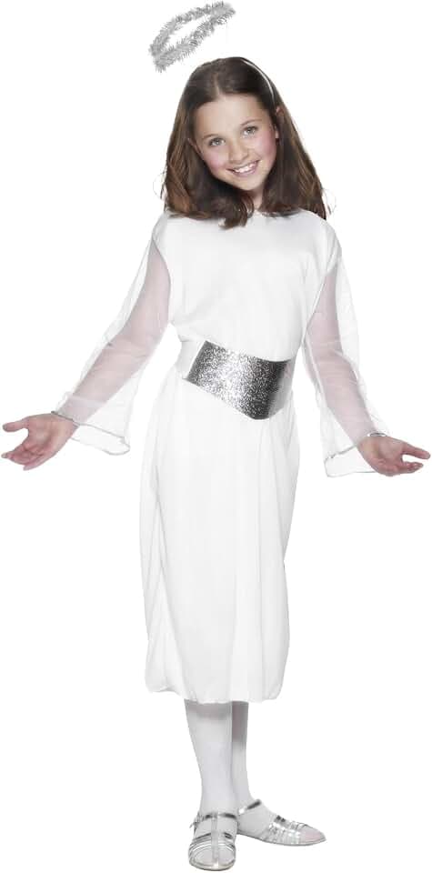 Smiffys, Kinder Mädchen Engel Kostüm, Kleid, Gürtel und Heiligenschein, Größe: L, 99340