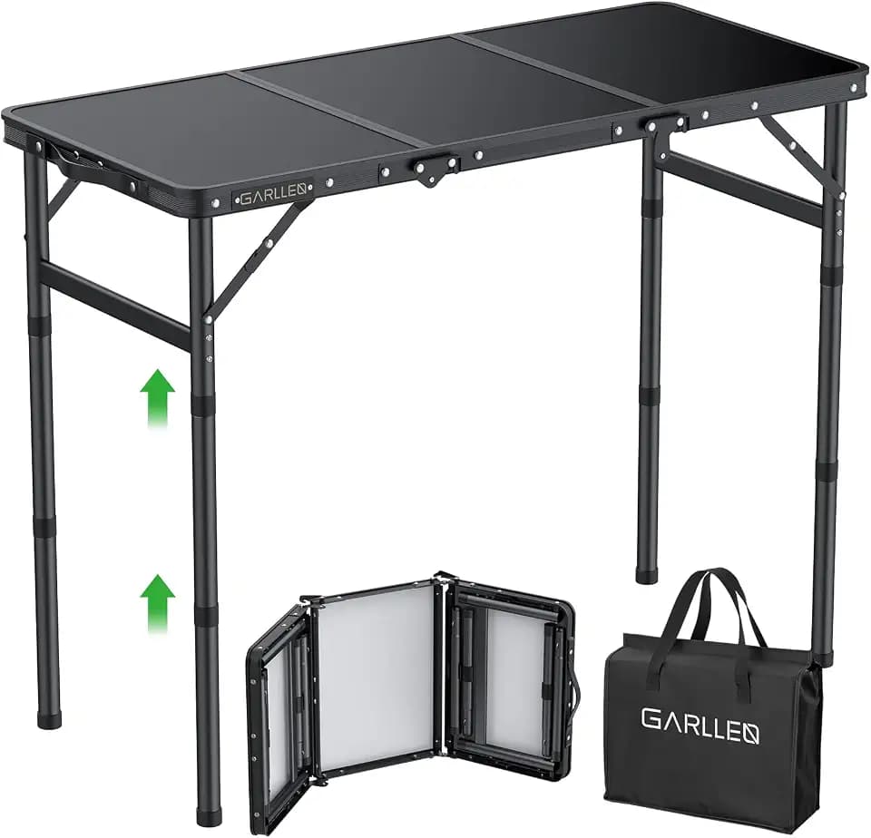 GARLLEN Campingtisch klappbar, 87x40cm & 3 einstellbare Höhen(26/48/70cm), Klapptisch Camping Tisch, Tragbar Beistelltisch Grilltisch Gartentisch Picknicktisch für Camping Picknick Garten(3-Fach)