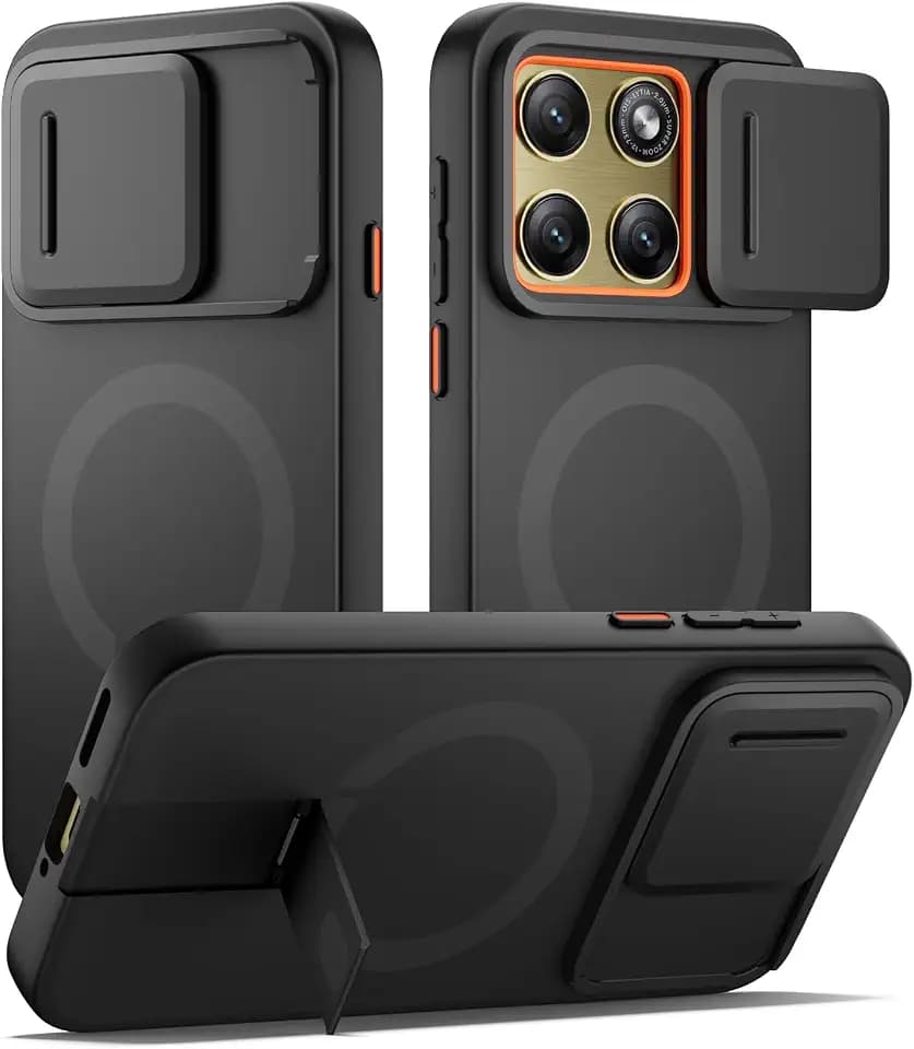 SURITCH for Motorola Moto Edge 2026 Case, Compatible with MagSafe, Magnetic Shockproof Bumper Cases Slim Protective Cover with Camera Cover & Adjustable Metal Kickstand for Moto Edge 2026, Black