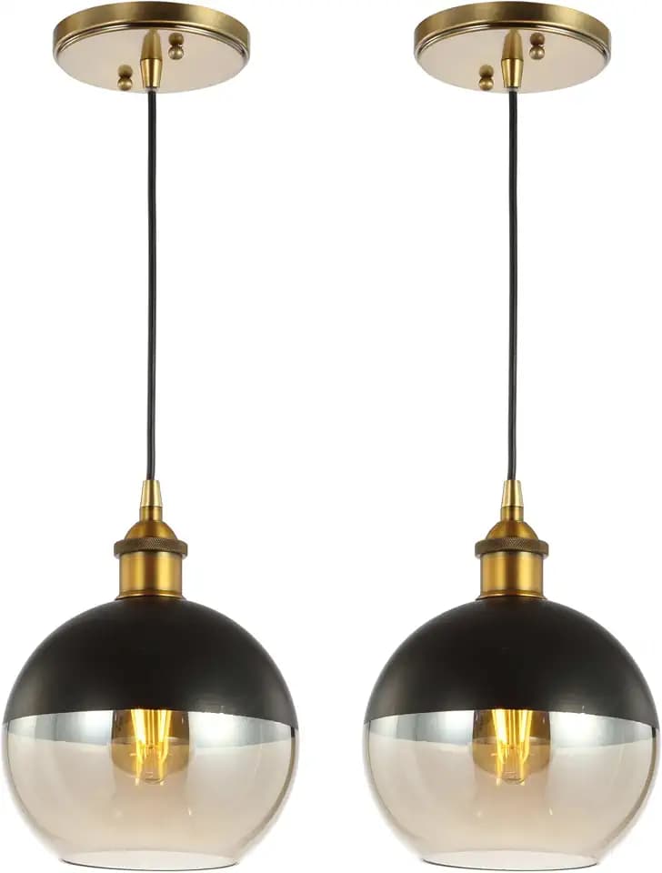 JONATHAN Y Nixon 1-Light 7.5" Globe Pendant, Brass Gold/Black, Set of 2