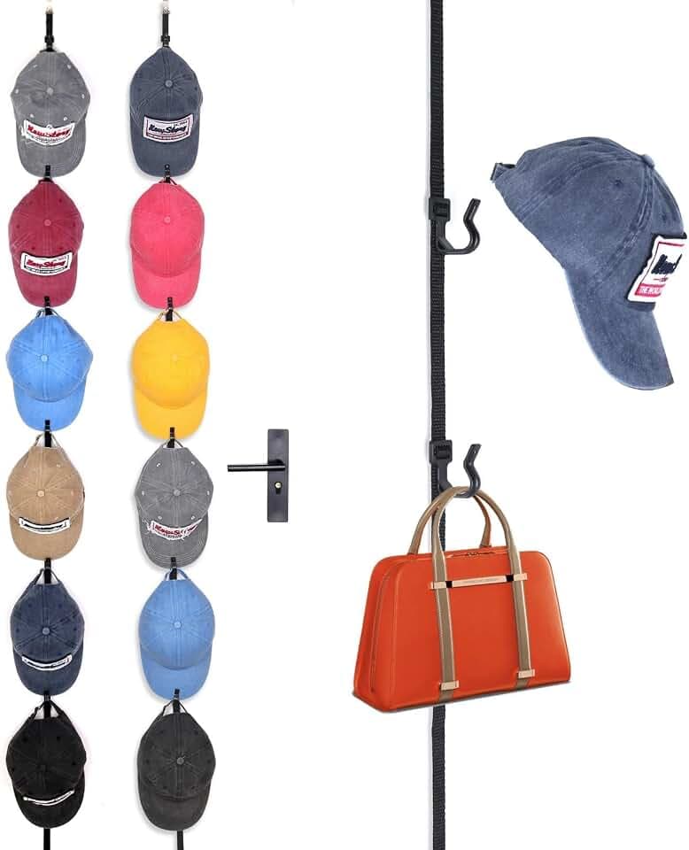 Over The Door Baseball Cap Organizer, Hat Rack Holds Up to 36 Caps