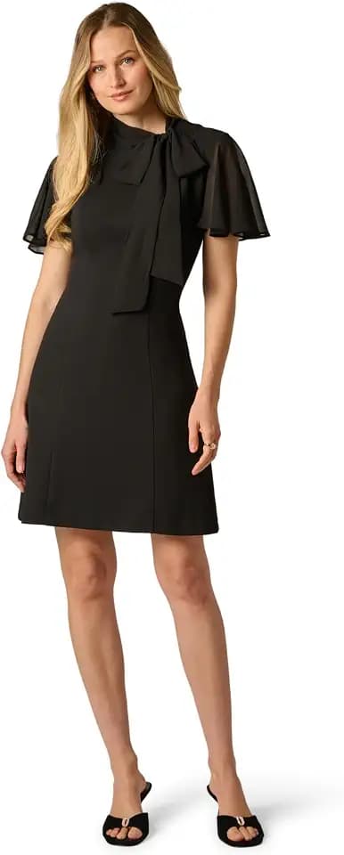 Adrianna Papell Combo Crepe Short Dress Black