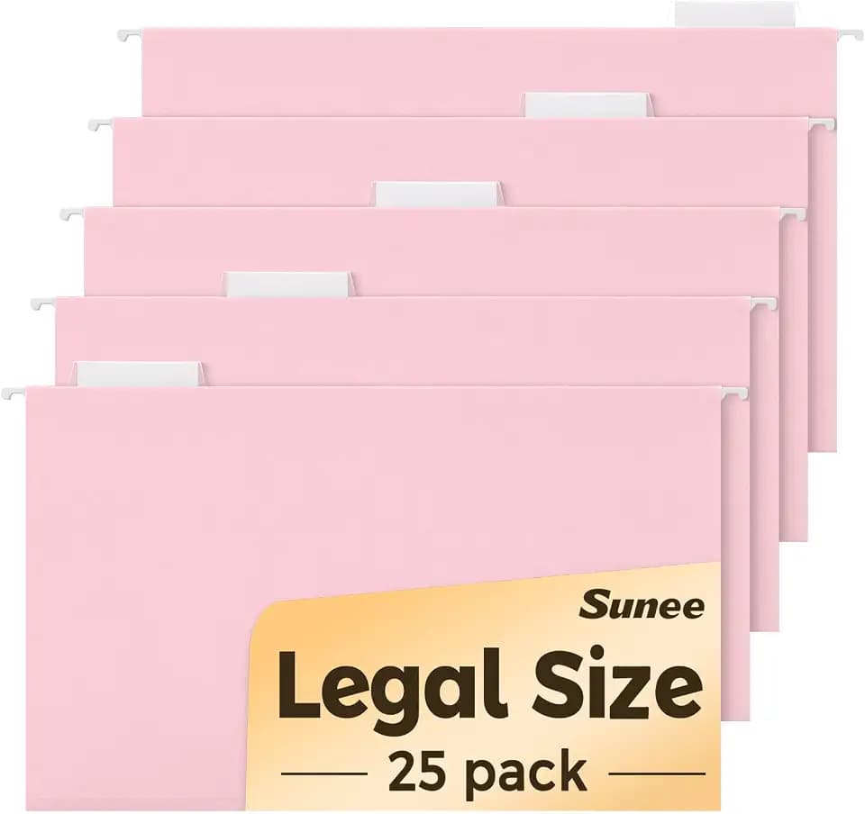 SUNEE Legal Size Hanging File Folders (9.2"x14.8"), Pink File Folders 25 Pack 1/5-Cut Tabs, Stay Organized for Your Home and Office Bulk File and Documents