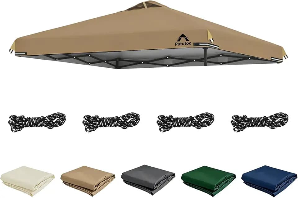 10x10ft Canopy Replacement Top Cover with Air Vent, UV Protected & Waterproof Pop-up Canopy Roof, Adjustable Elastic Straps for Outdoor Patio Garden Sun Shade Tent (Frame not Include) (Khaki)