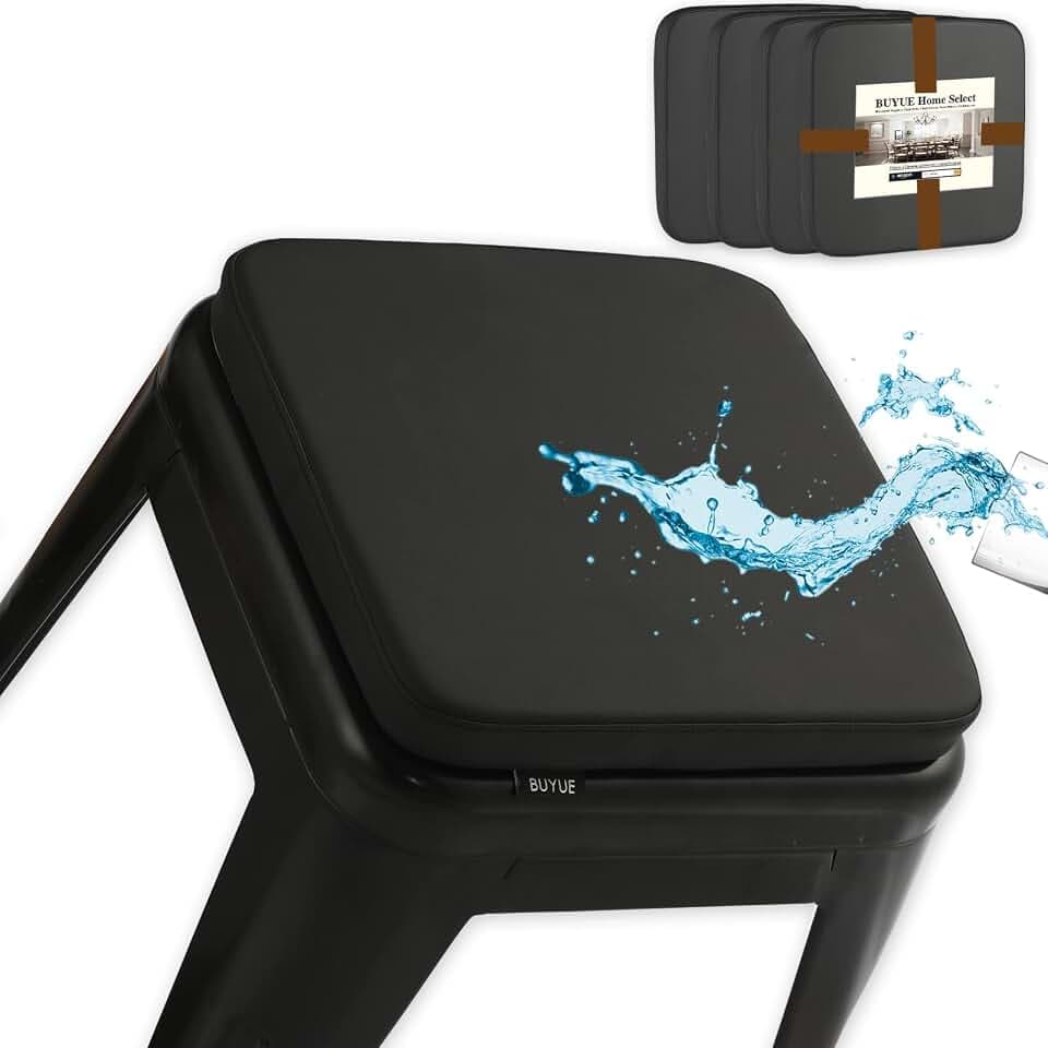 BUYUE Enhanced Anti-Rutsch Magnetic Bar Hocker Kissen Set von 4, Luxus PU-Leder wasserdicht kleine Sitzkissen für Café Bistro stapelbar Metallhocker (Quadrat, schwarz, 4)