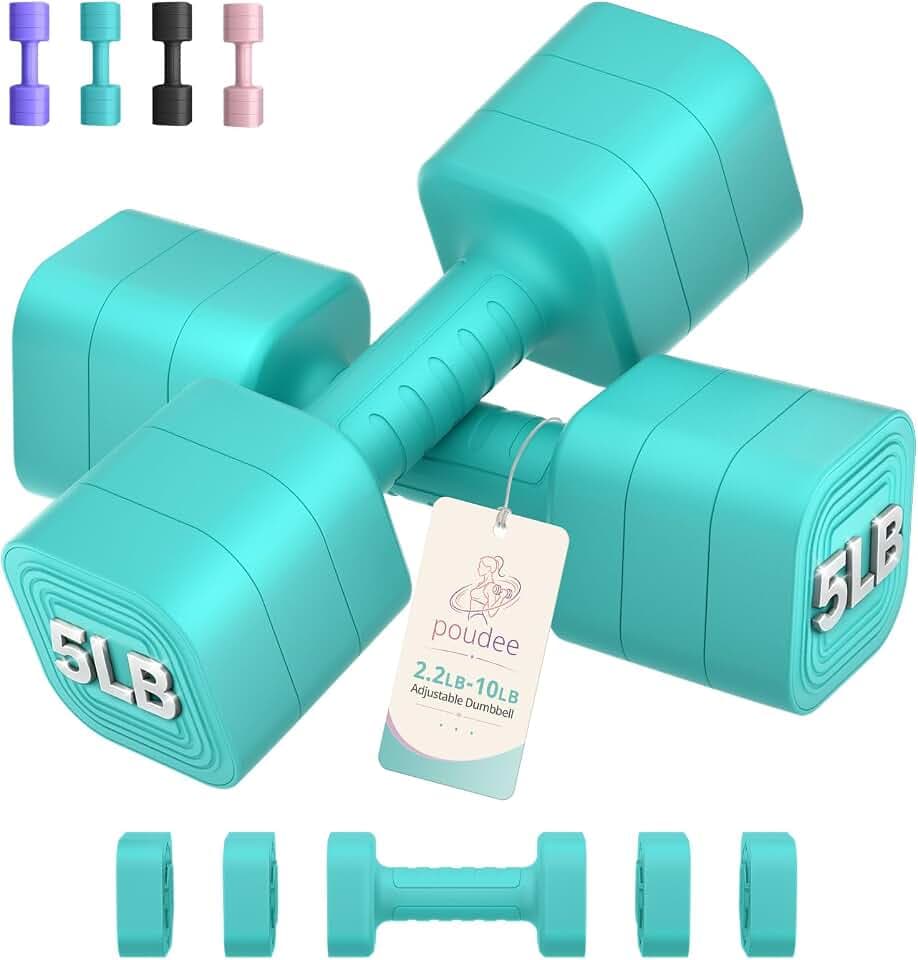 Adjustable Dumbbell Set of 2, 2.2-20LB Adjustable Weight Set, 3 in 1 Free Weights Dumbbells Set for women men at home, 2.2lb, 3.6lb, 5lb,10lb, 20lb, for Home, Office, Gym Exercise Training, Anti-slip Handle