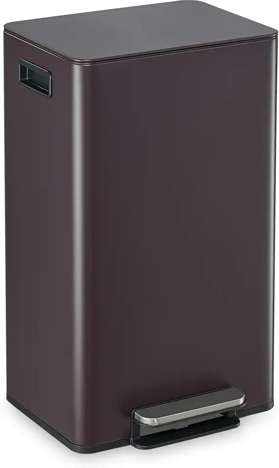 SIMPLI-MAGIC Infinity Edge 13 Gallon (50L) Kitchen Trash Can - Hands-Free Step Pedal, Soft-Close Lid, Stainless Steel Garbage Can with Inner Bucket, Fingerprint-Resistant Finish, Brown