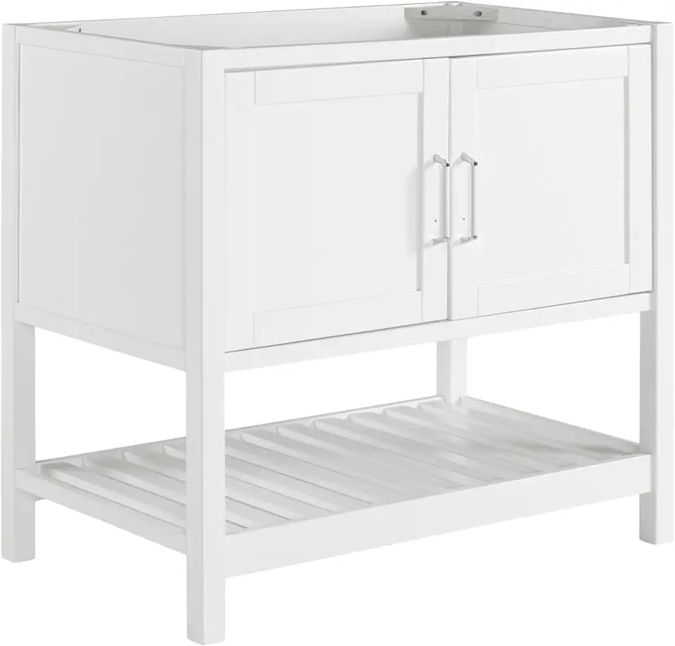 Alaterre Furniture Bennet Bathroom Vanity Without Sink – 36" Freestanding Wood Vanity Cabinet with Soft-Close Shaker Doors, Single Sink Base (White)