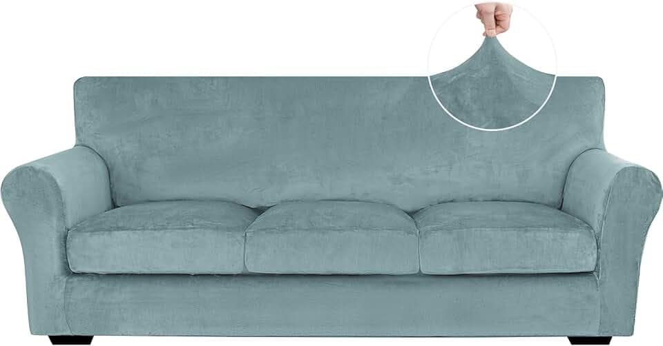 XINEAGE 4-Piece Velvet Sofa Cover,Couch Covers for Dog,Gray Blue