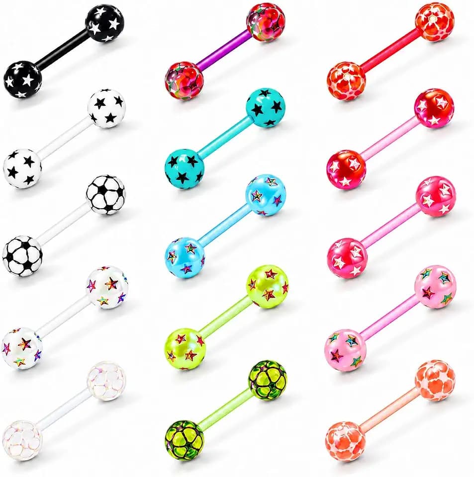 15 Stk Zungenpiercing Kunststoff Set Flexibel 1,6mm 16mm