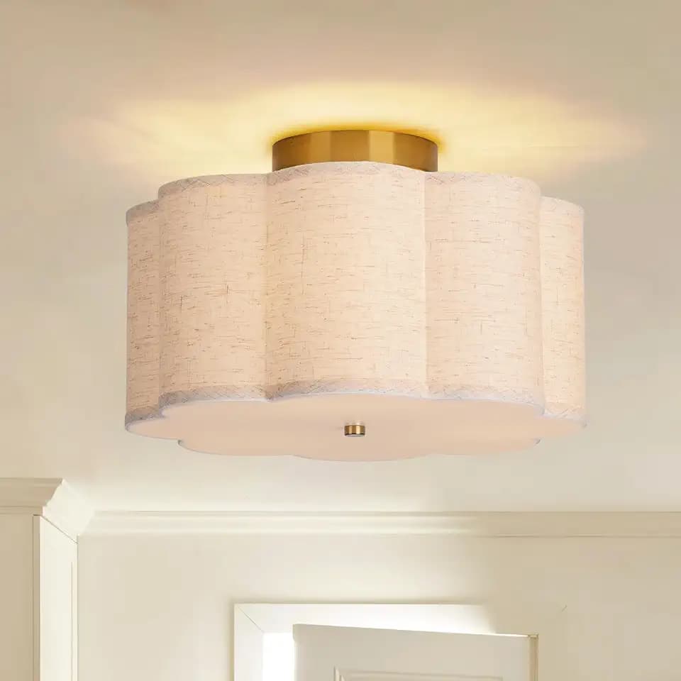Vexagyle 3-Light Flush Mount Ceiling Light,12.6inch Drum Ceiling Light Fixture,Entryway Light Fixtures Ceiling Mount with Linen Fabric Shade, Flush Mount Light Fixture for Bedroom, Living Room