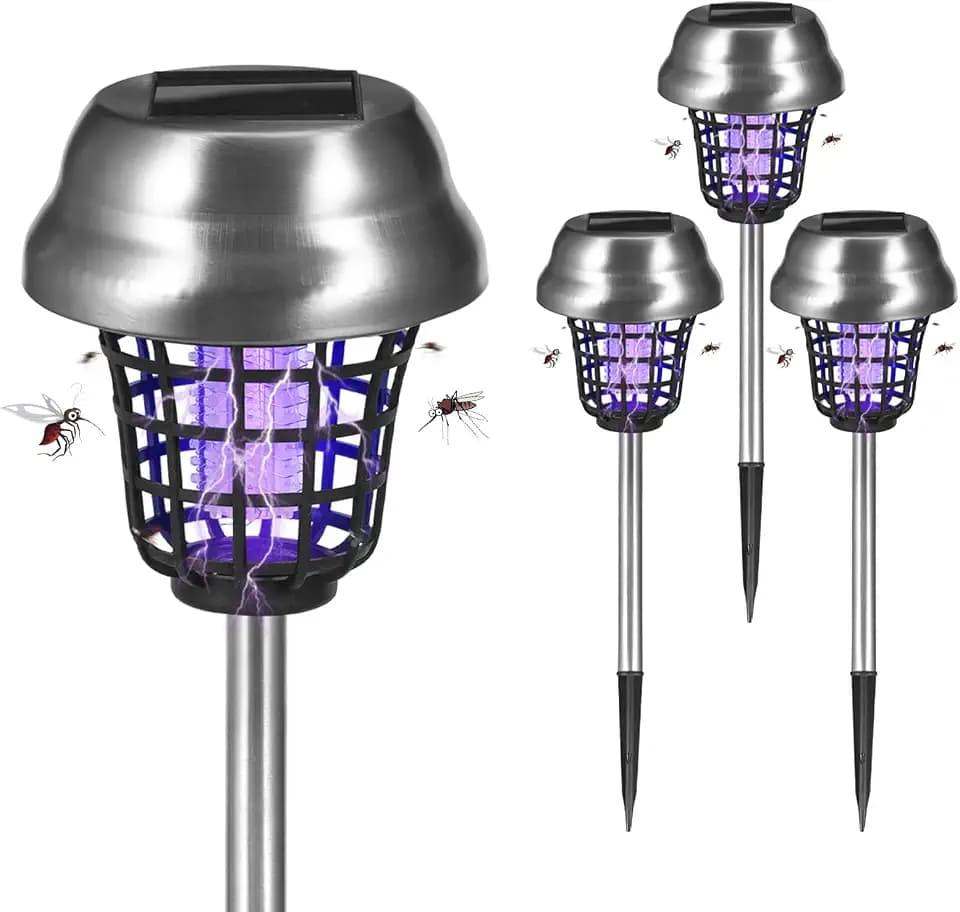 4PCS Solar Mosquito Zapper Outdoor, Bug Zapper Outdoor Solar with UV Light, Bug Zapper Repellent Trap, Outside Bug Repellent Trap Used to Keep Gnat Small Flying Mosquitoes Insect Away