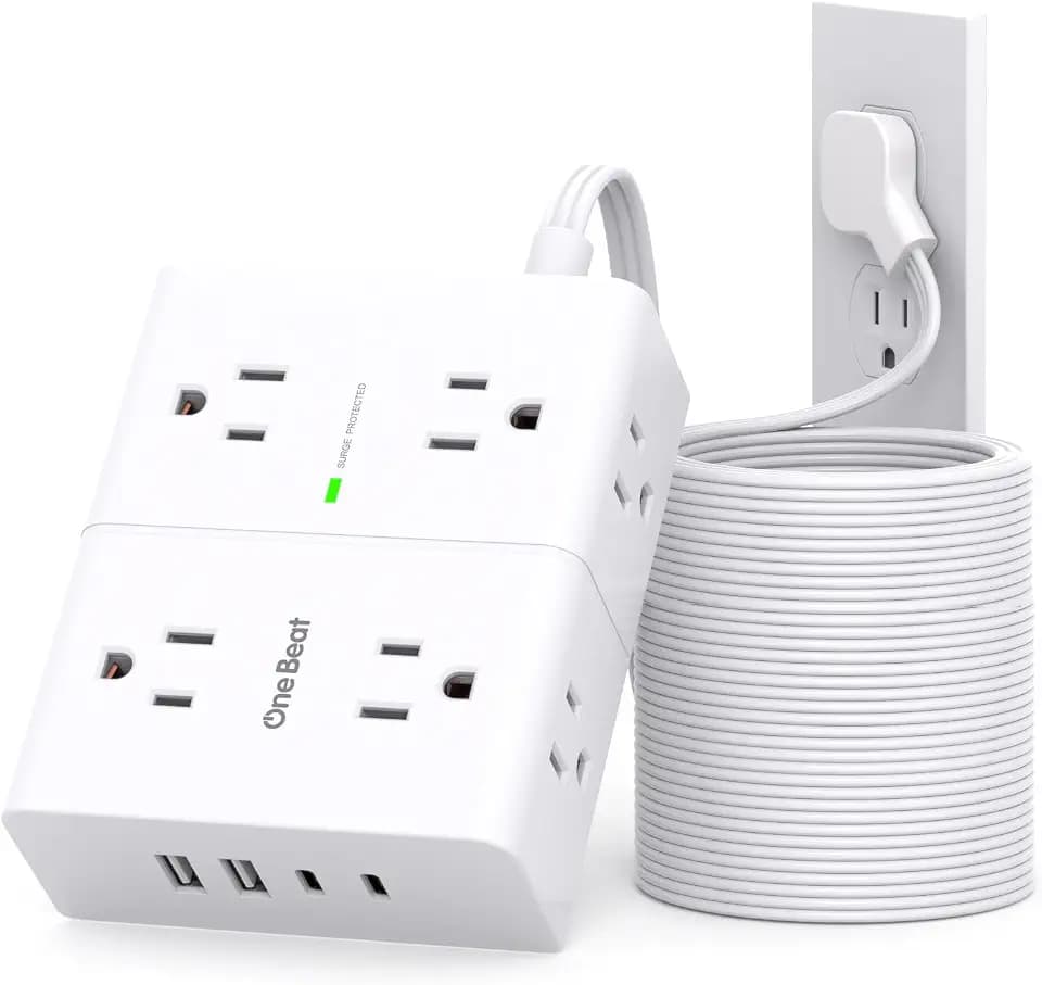 Extension Cord 15 Ft, One Beat Surge Protector Power Strip 15 Ft Long Cord