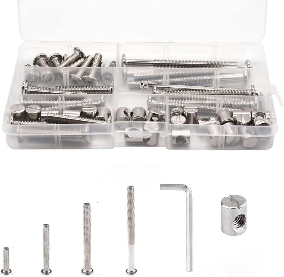 49 PCS M6-1.0x20/40/50/60/70/80 mm Hex Socket Head Cap Screw Barrel Nuts Assortment Kit with Wrenches for Crib Bunk Bed Furniture Cot, Bunk Bed Replacement Hardware