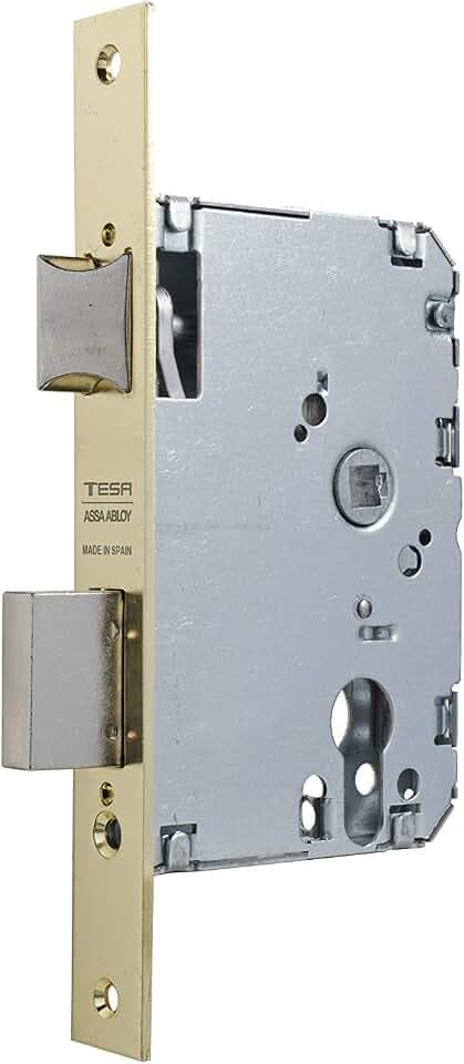 TESA 40106PHL Einsteckschloss für Holztüren Dornmaß 60 mm, Messingfarben geeignet für Holz-Eingangstüren