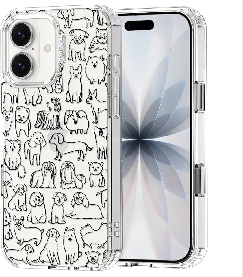 MOSNOVO for iPhone 17 Case | Military Grade 6.6ft Drop Tested | Camera Control | Clear with Doodle Dog Design