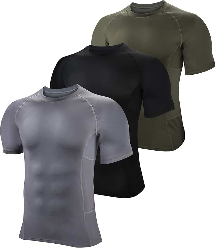 BOOMCOOL Kompressionsshirt Herren Kurzarm Laufshirt Kurzarm mit Unterarm Atmungsaktiv Mesh T-Shirt Bodyshaper für Running Jogging Fitness Gym