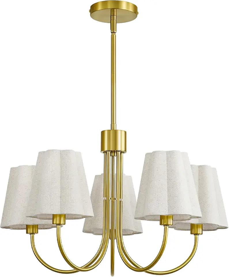 5-Light Modern Gold Chandelier, Farmhouse Chandelier for Dining Room, Industrial Kitchen Light Fixture Over Table, Ceiling Chandelier for Bedroom Living Room Foyer Entryway