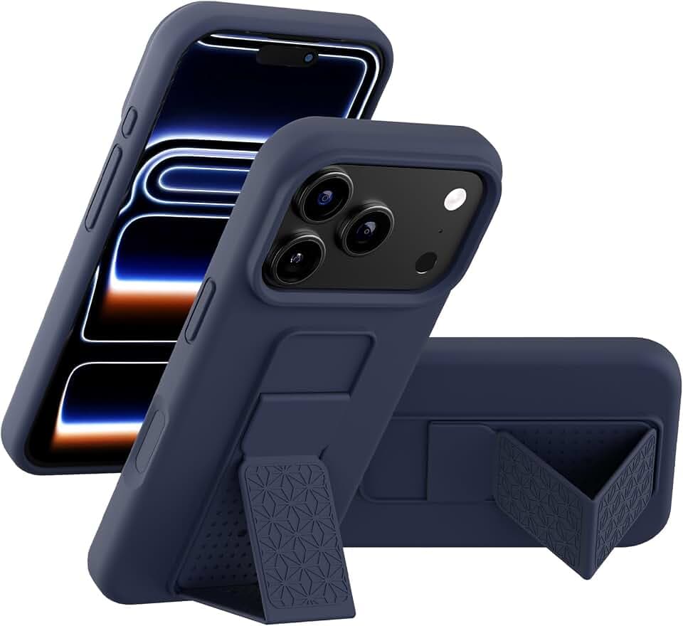 LAUDTEC Silicone Kickstand Case Compatible with iPhone 18 Pro Max / 17 Pro Max, Flexible Soft Liquid Silicone Stand Case for iPhone 18 Pro Max / 17 Pro Max (Blue)