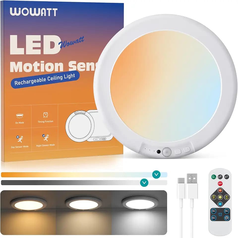 wowatt Rechargeable Ceiling Lights Battery Operated with Remote for Shower