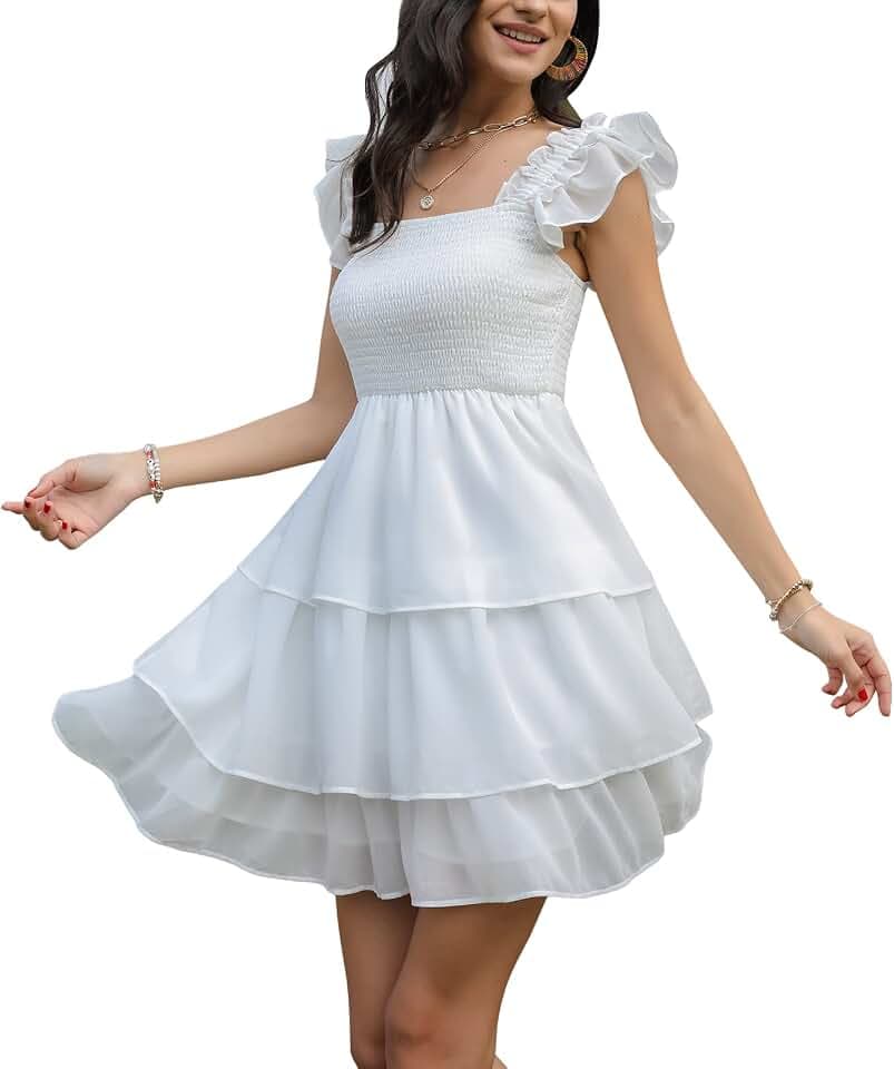 Byinns Womens Sleeveless Ruffle Dresses Summer Graduation Short Mini Dress