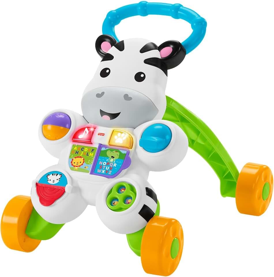 Fisher-Price Lern mit mir - Zebra Lauflernwagen, musikalisches Aktivitäts- und Gehspielzeug mit Lerninhalten, ab 6 Monaten, Version: Spanisch - Reduzierte Verpackung, GXC34