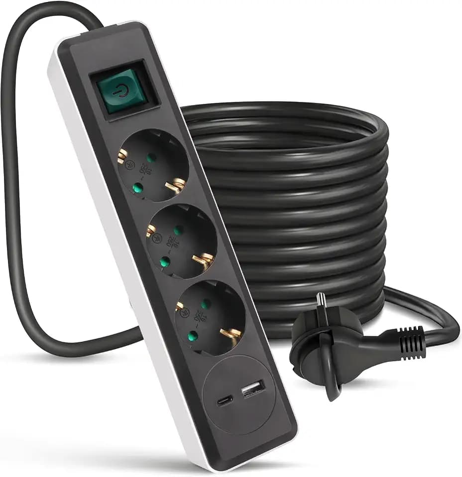 EXTRASTAR 3 Fach Flachstecker Steckdosenleiste mit USB C (PD 20W) & USB A