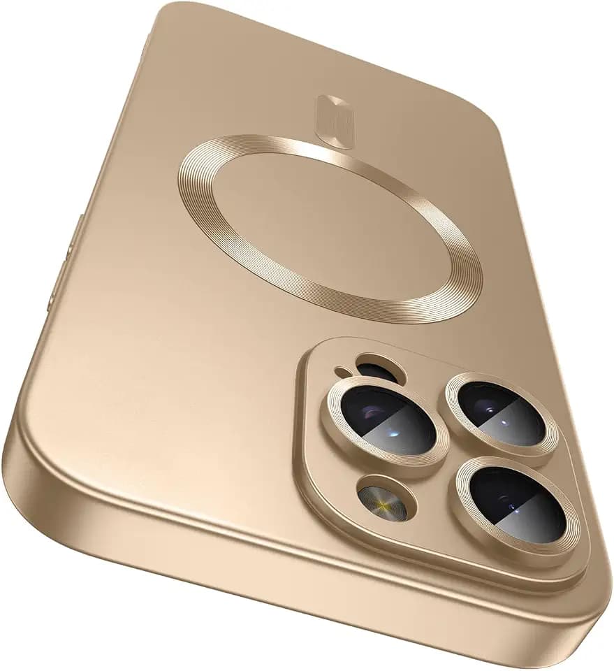 LEKEVO Magnetic for iPhone 16 Pro Case [Compatible with MagSafe][Built-in Camera Lens Protector] Slim Soft Silicone Bumper Shockproof Metallic Luster Phone Case (Gold)