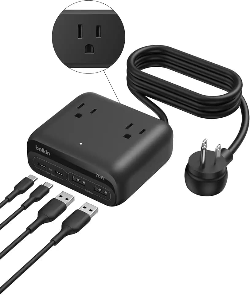 Belkin 70W GaN 7 in 1 Charging Station, 3X AC, 2X USB A, & 2X USB C Ports