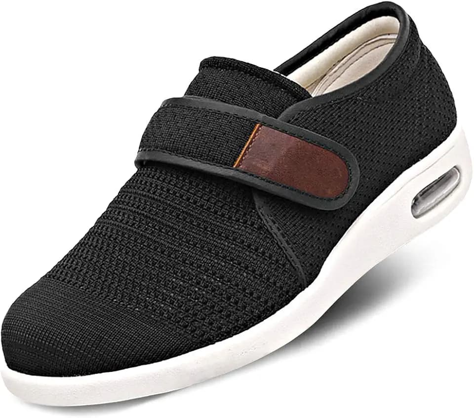 Mens Diabetic Edema Shoes Lightweight Walking Mesh Breathable Wide Sneakers Strap Adjustable Easy On and Off for Elderly, Swollen Feet, Plantar Fasciitis
