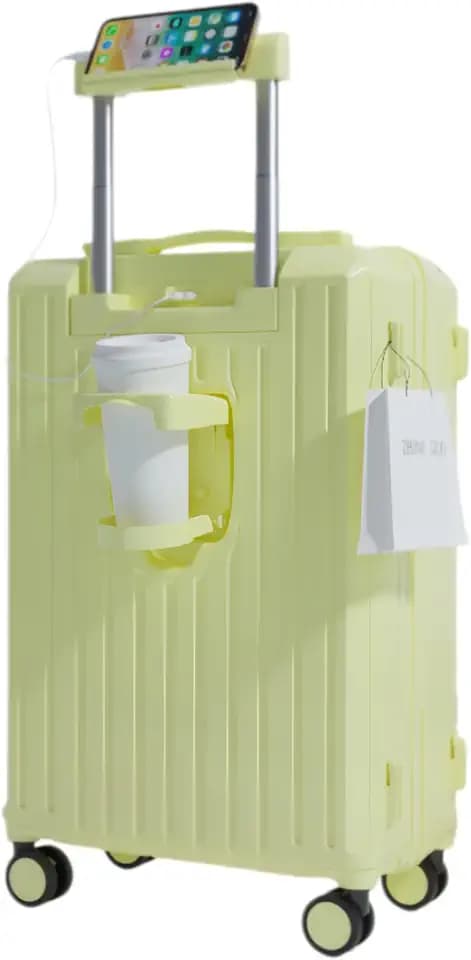 20" Yellow Carry-On Luggage, Cup Holder & USB, Hard Shell