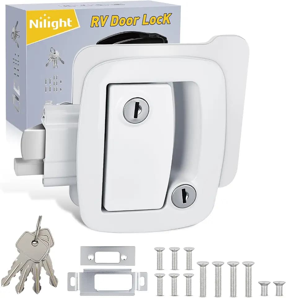 Nilight RV Door Lock Replacement with Paddle Deadbolt 100% Zinc Alloy Entry Locks Handle Latch 4 Keys Heavy Duty Enclosed Camping Locking Kit Fits RVs Campers Travel Trailers Horse Cargo Haulers
