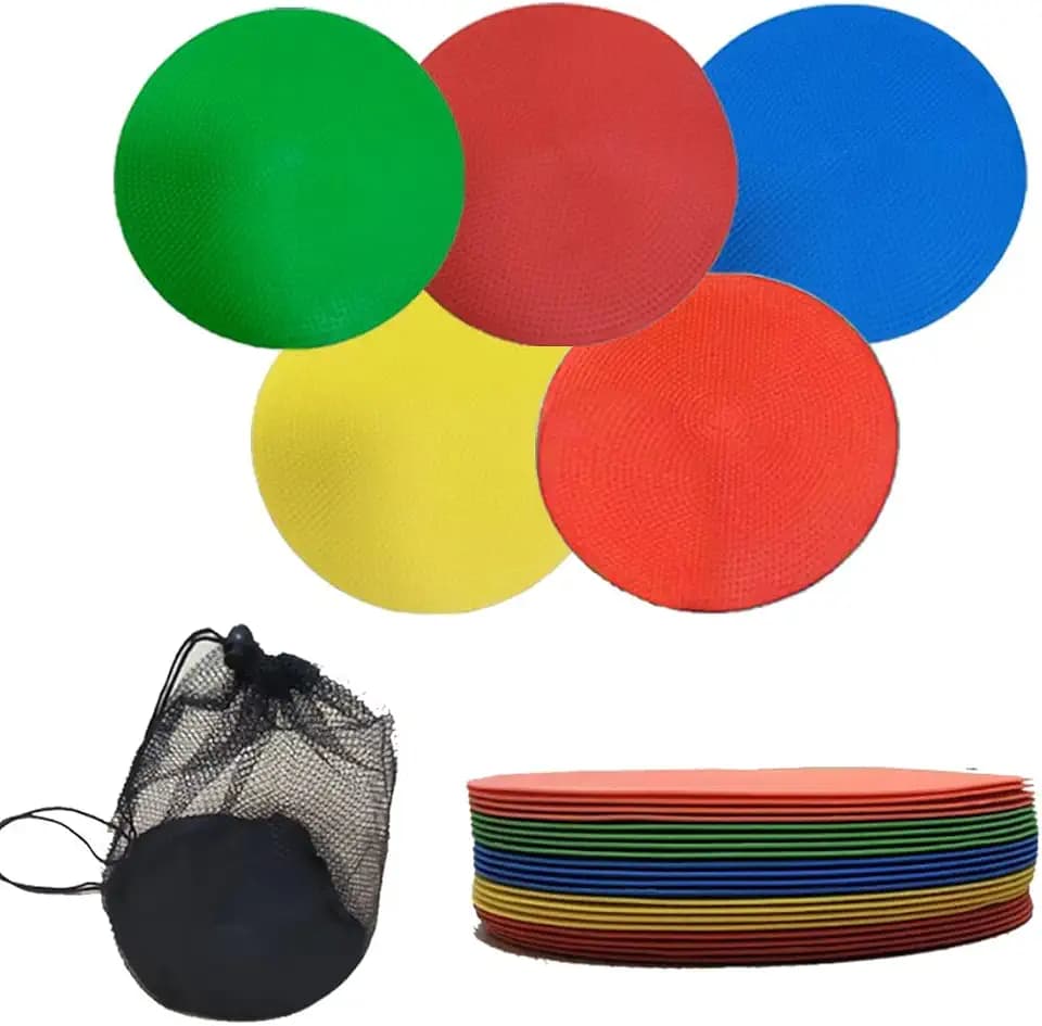 20er Set Markierungsscheiben Runde Flache Flache Sport Markierungshütchen Rutschfeste Floormarker Trainingsscheiben mit schwarzer Netztasche Flat Round Disc (23.0CM)