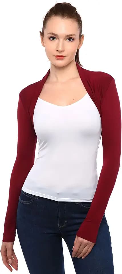 AmélieBoutik Women Long Sleeve Bolero Shrug Cropped Open Front Cardigan Jacket