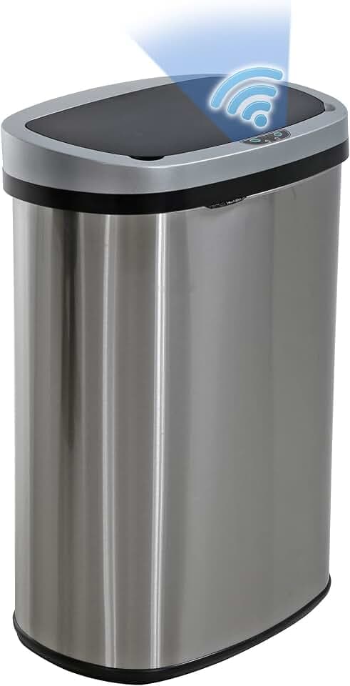 BestOffice | 13 Gallon Stainless Steel Trash Can with Lid | Steel