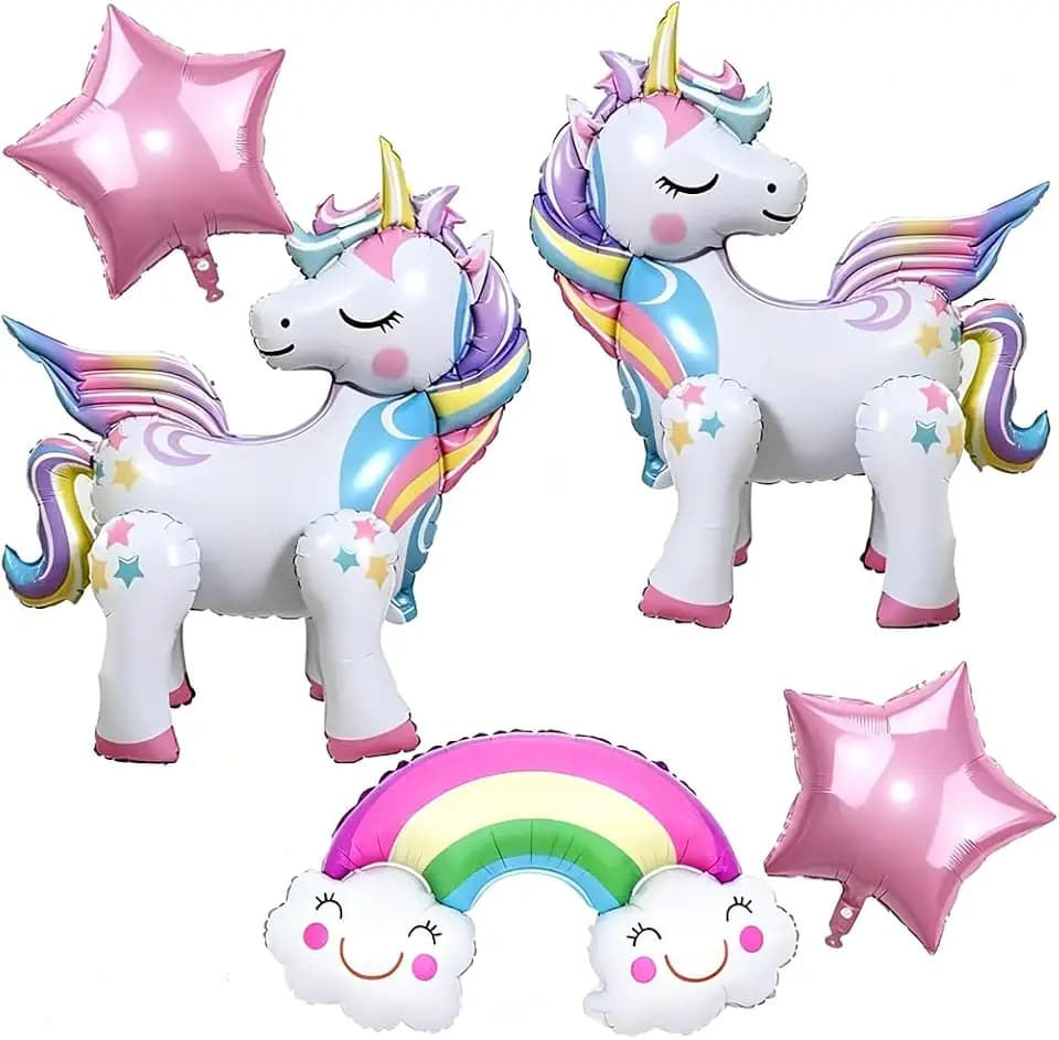 5pcs Self Standing Unicorn Balloons Colorful 3D Rainbow Star Foil Balloons for Unicorn Birthday Party Decoration Supplies