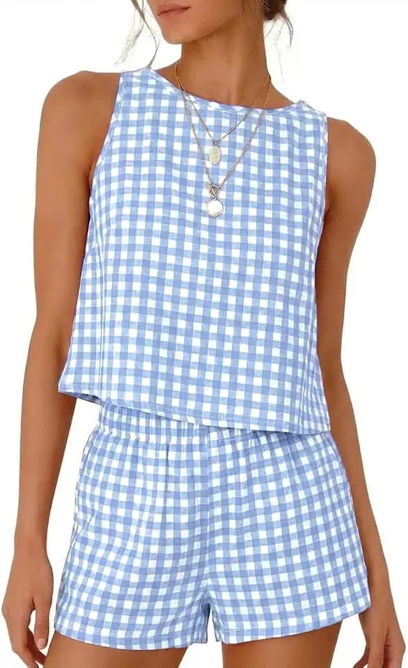 IDEALSANXUN Womens Gingham Set Spring Summer 2 Piece Cute Machting Sets