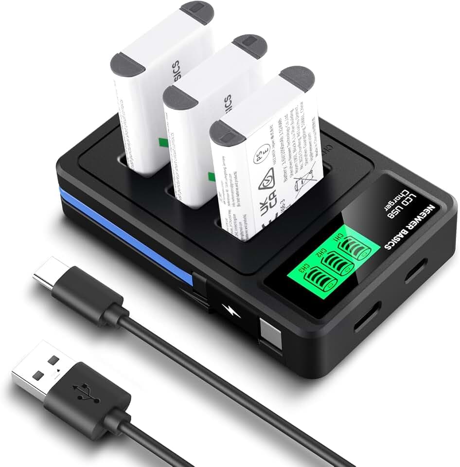NEEWER Basics 3 Stück NP-BX1 Ersatzbatterien mit USB Dreifach Ladegerät, 1090mAh Kamera Backup Stromversorgung Kompatibel mit Sony ZV1 ZV-1 II Cybershot RX100 RX100II RX100M II HDR-AS15 HDR-AS30