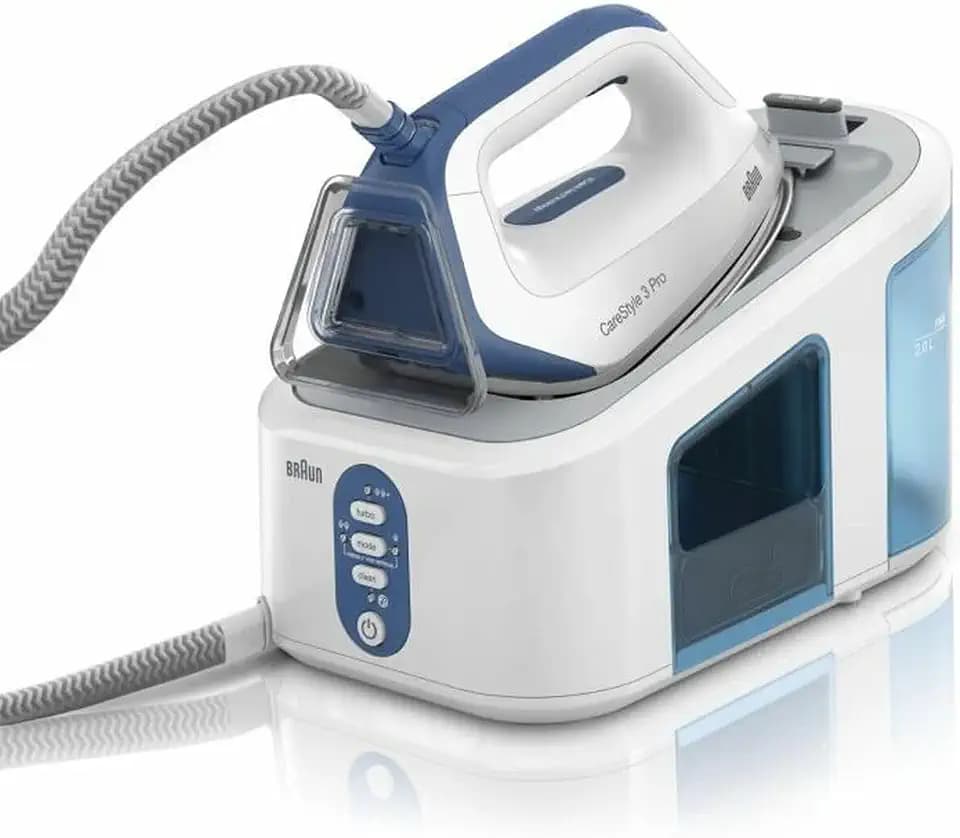 Braun CareStyle 3 IS3157BL, Dampfbügeleisen, Dampfdruck 125 g/min, Dampfstoss 460 g/min, Eloxal Plus Sohle, FreeGlide 3D, vertikales Bügeln, großer Wasserbehälter 2L, 6.8 bar, 2400W, Blau