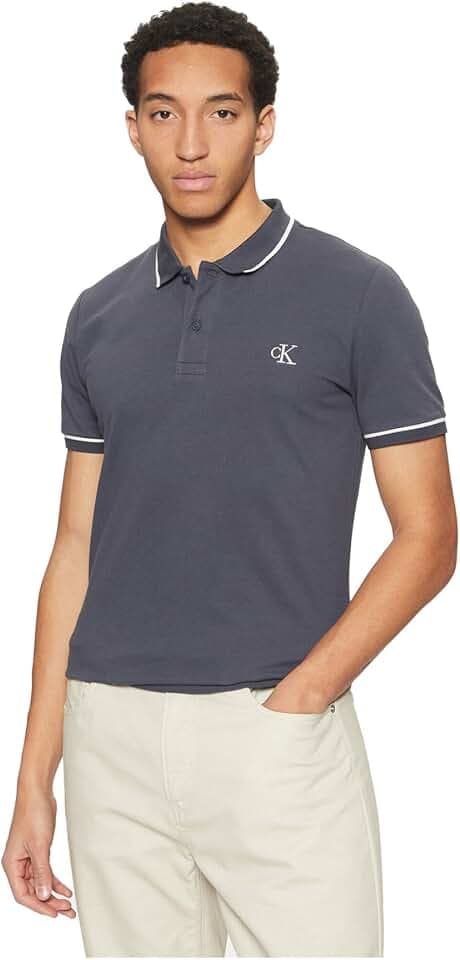 Calvin Klein Herren Poloshirt Kurzarm Tipping Slim mit Stretch, Blau (India Ink), S