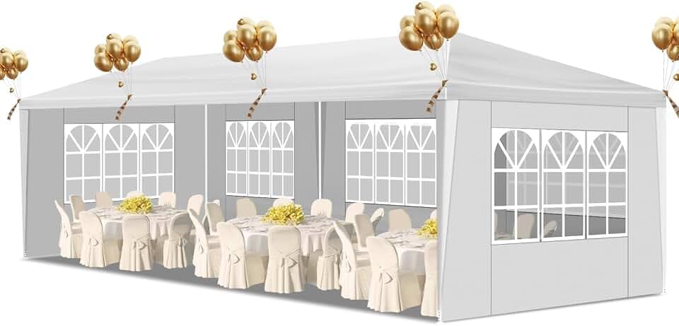 10x30 FT Party Tent, Outdoor Wedding Tents for Parties, Canopy Event Tent with 5 Removable Sidewalls, Waterproof Gazebo Shelter for Birthday Parties, Weddings, BBQs & Events (10X30FT- 5Sides White)