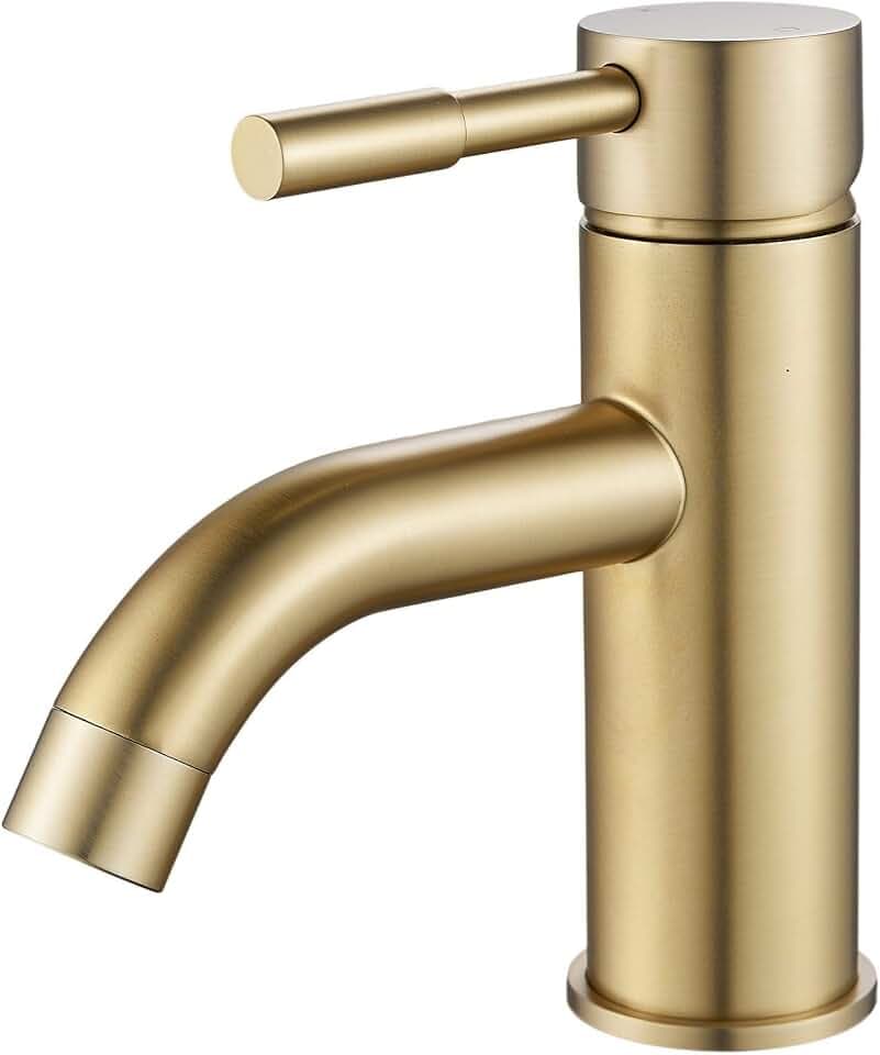 Badarmatur, F-DEEN Einhebelmischer Wasserhahn für Badezimmer Waschbecken, Kalt- und Warmwasser, Gebürstetes Gold